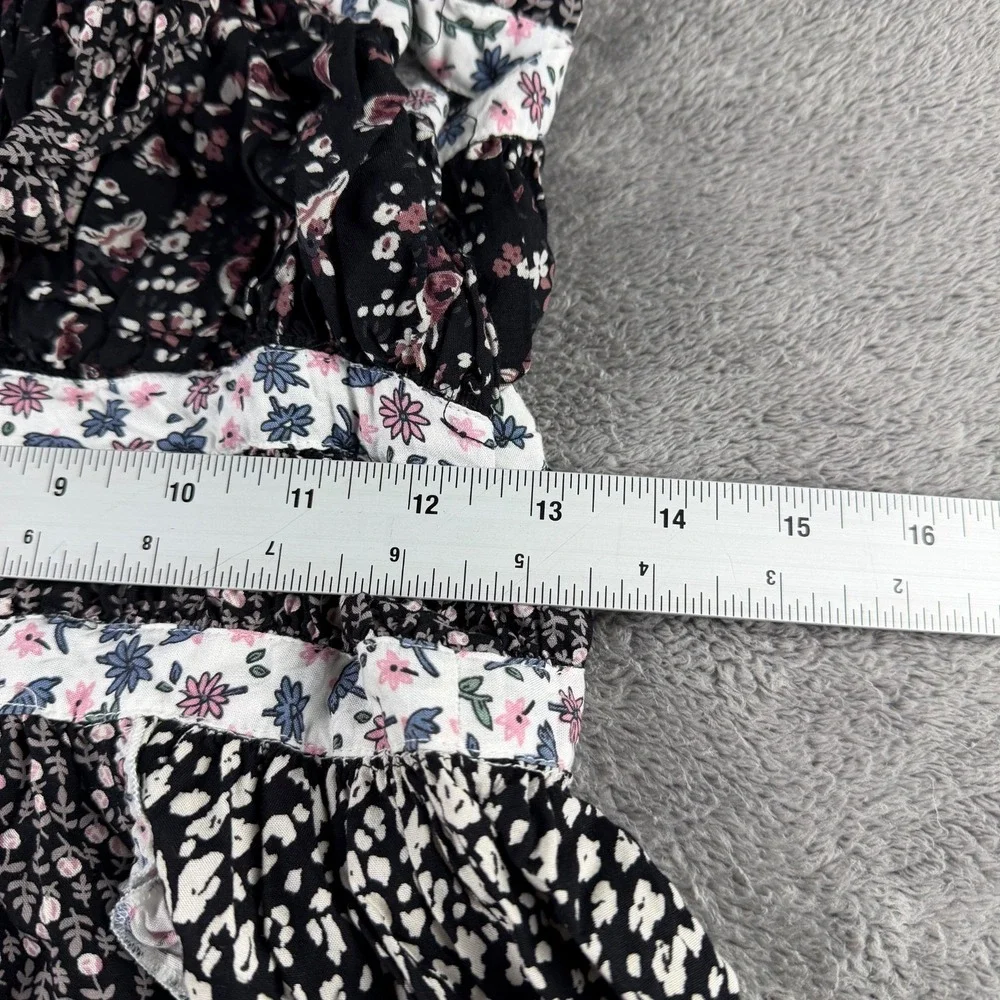 FREE PEOPLE Yesica Floral Ruffle-Trim Maxi Dress Womens Size 8 Black Combo